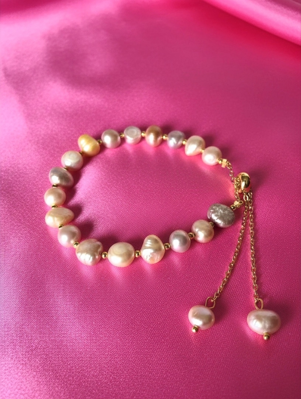 Freshwater‎ Pearl Bracelet - Pink And Purple - Gold-plated Chain